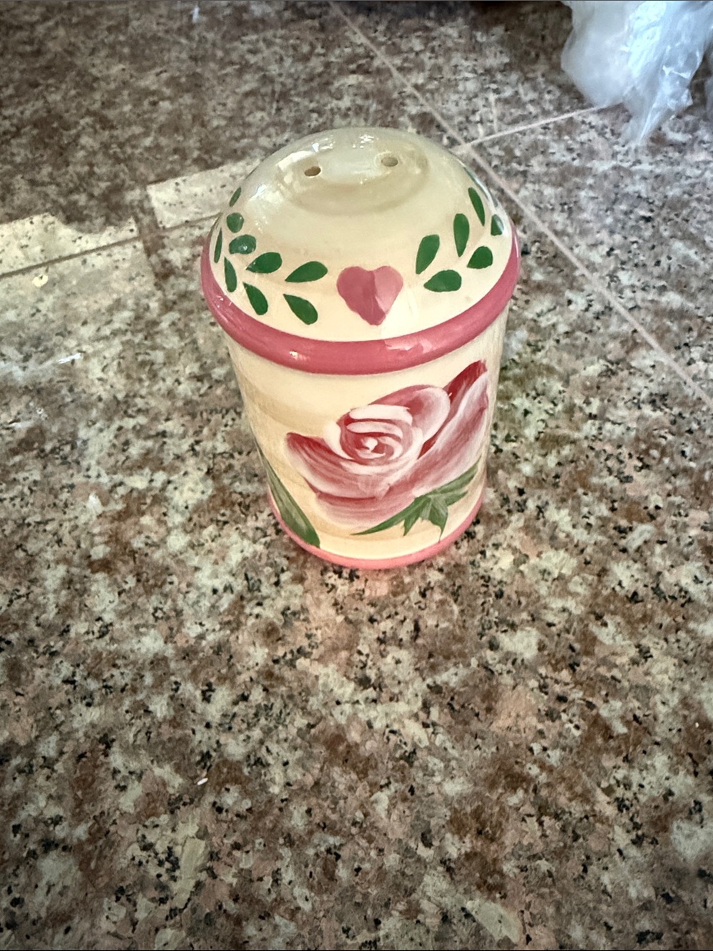 Garden Ridge Hand-Painted Pink Rose Ceramic Salt Shaker